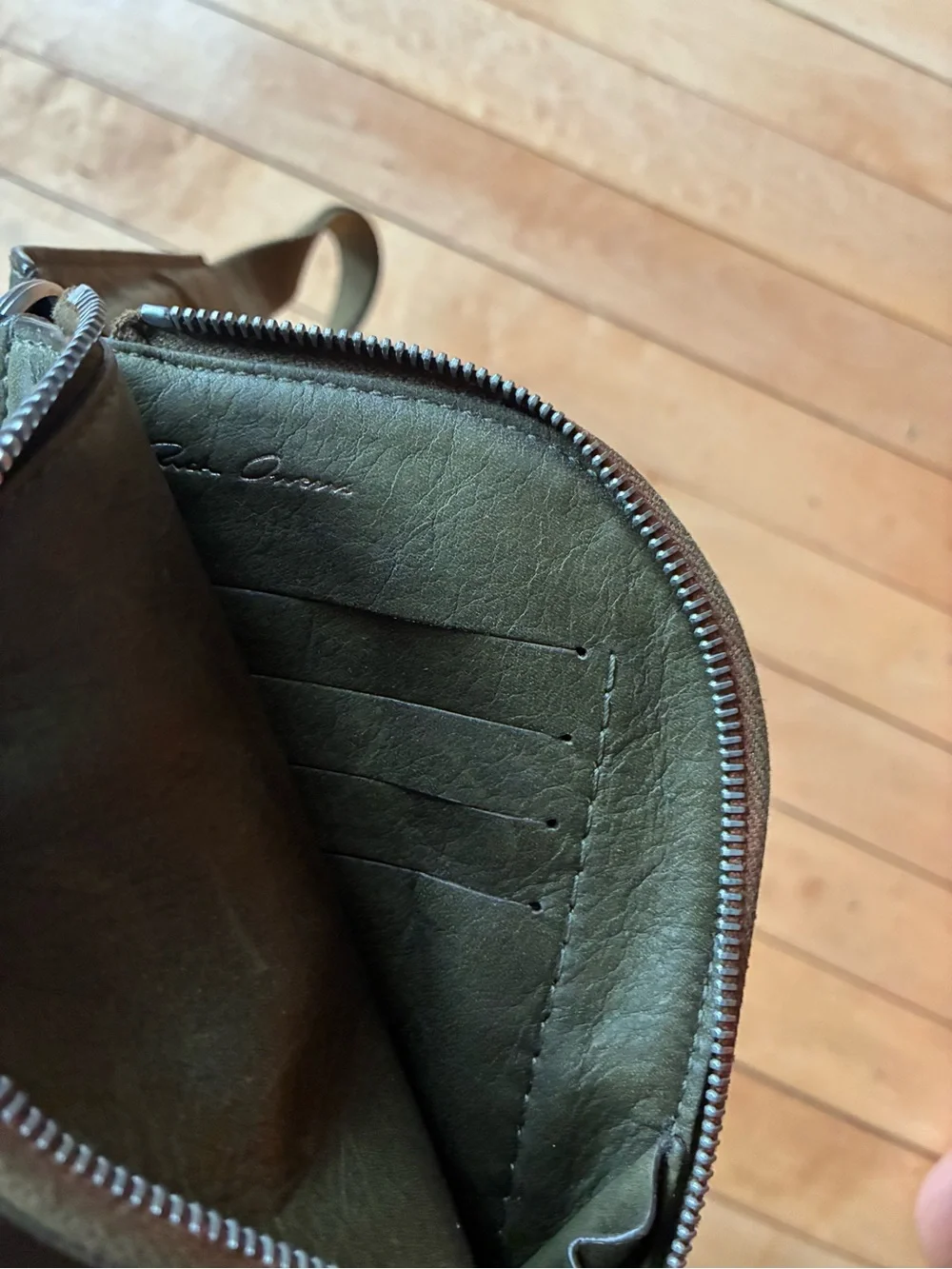 Rick Owens Olive Green Leather Sling Pouch
